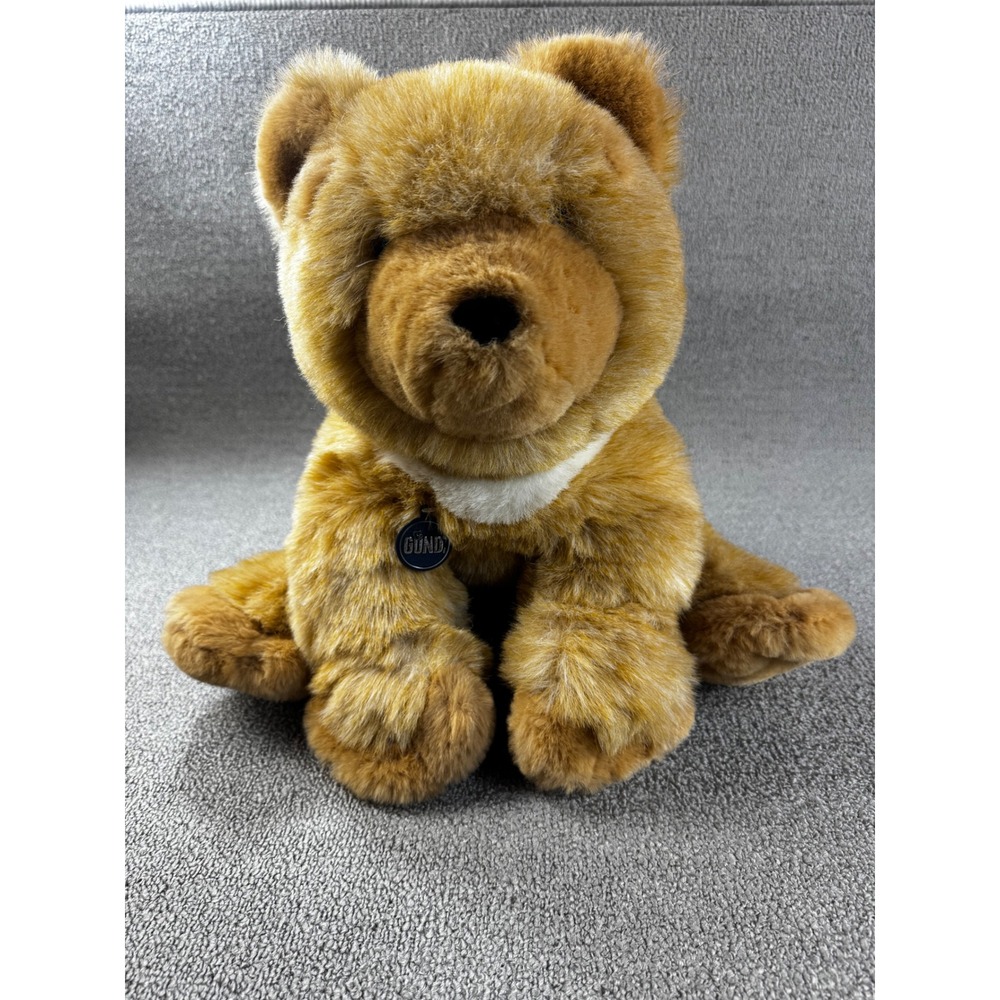 Gund Vintage Honey Gold Teddy Bear Plush Stuffed Animal with Medallion Seated